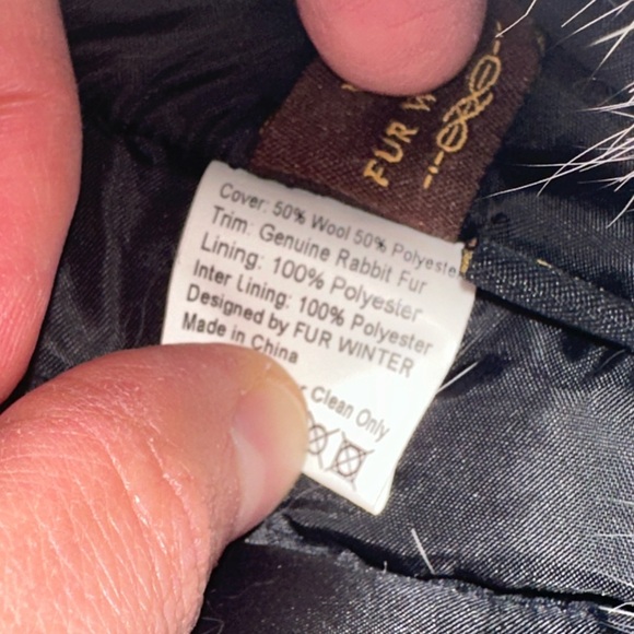 Winter Fur Real Rabbit Fur Wool Blend Buffalo Check Trapper Hat Black/Grey S/M - Picture 7 of 11